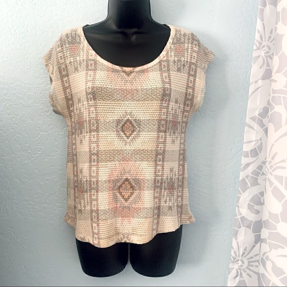 Blu Planet Aztec Print Open Knit Top Size Medium